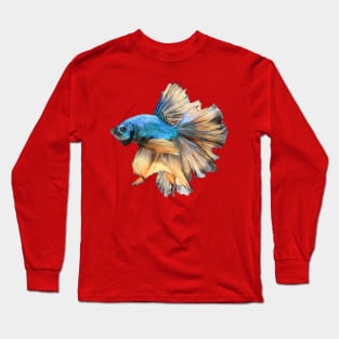 Blue yellow halfmoon bettafish Long Sleeve T-Shirt